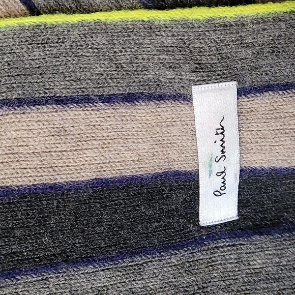 Paul Smith fringed striped scarf grey neon yellow - Picture 5 of 8